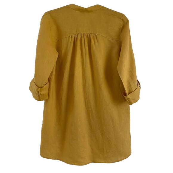 Ellen Tracy Tunic Top Size M‎ 100% Linen Roll Tab Sleeve Yellow - Picture 2 of 10